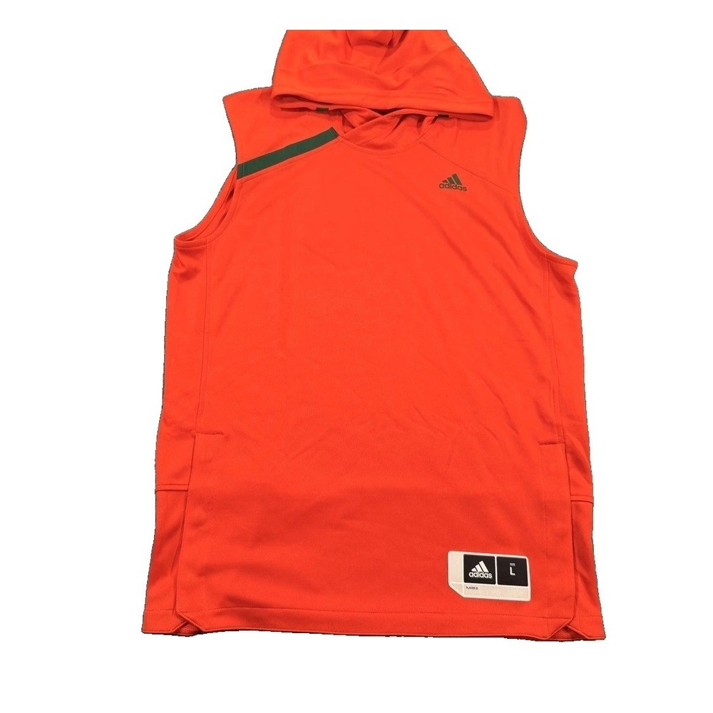 Adidas Miami Hurricanes Sleeveless Hoodie Mens L Orange NWT